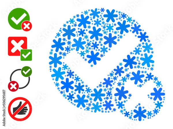 Fototapeta Mosaic false positive icon designed for winter, New Year, Christmas. False positive icon mosaic is composed with light blue snow icons. Some similar icons are added.