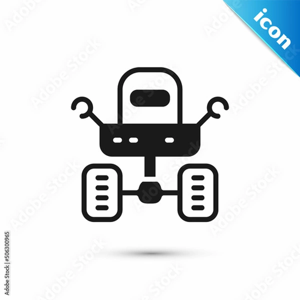 Fototapeta Grey Mars rover icon isolated on white background. Space rover. Moonwalker sign. Apparatus for studying planets surface. Vector