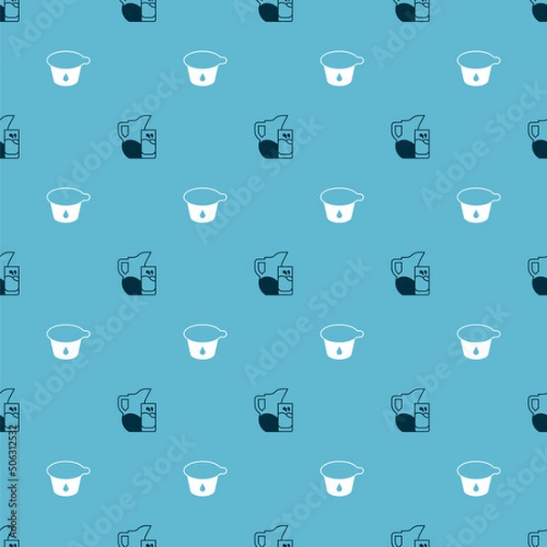 Fototapeta Set Milk jug or pitcher and glass and Yogurt container on seamless pattern. Vector