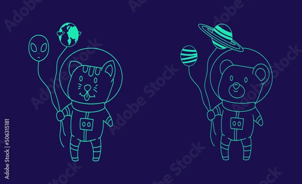Obraz bear and cat in space outlined