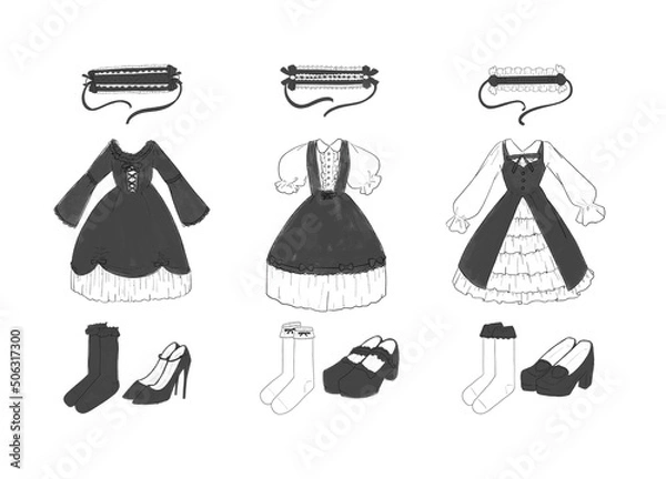 Fototapeta ロリータファッションのイラストセット