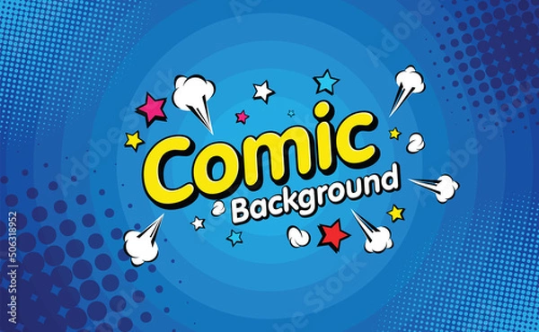 Obraz Pop art comic background halftone dots. Vector illustration on blue