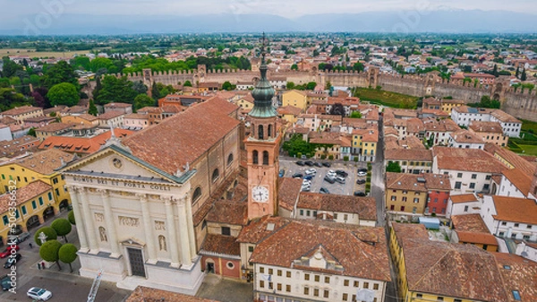Fototapeta Aerial View of Cittadella Duomo and the Venetian Walls, Padua, Veneto, Italy, Europe