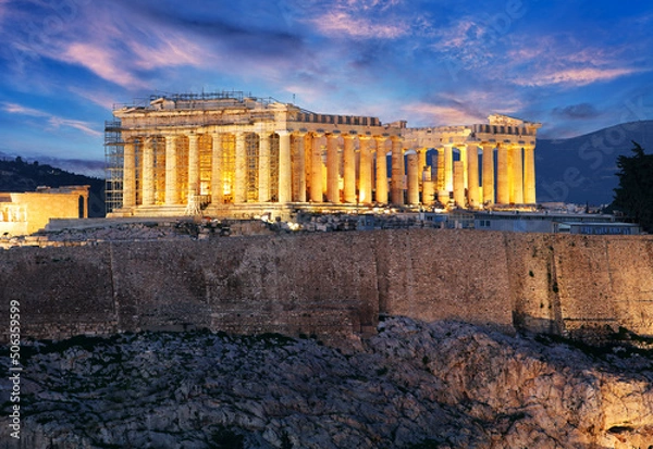 Fototapeta Acropolis - Parthenon of Athens at dusk time, Greece
