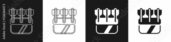 Fototapeta Set Quiver with arrows icon isolated on black and white background. Vector