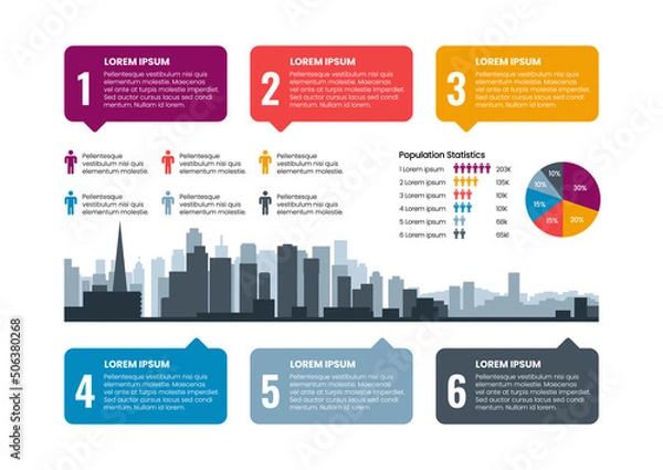 Fototapeta City infographic template, population statistics data, vector illustration
