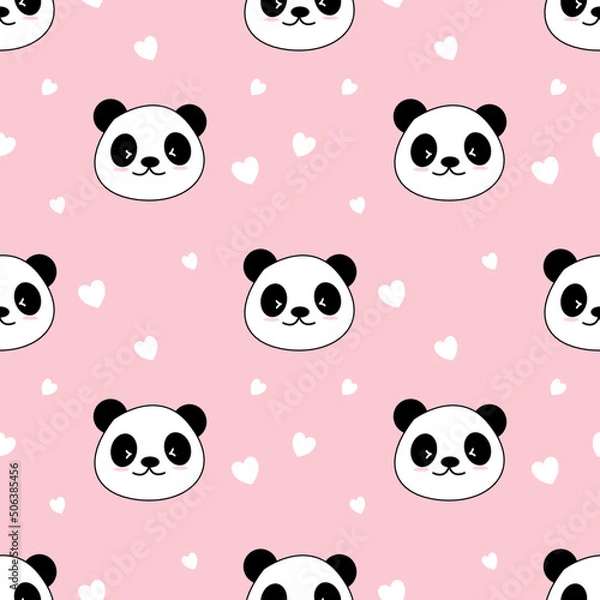 Fototapeta Cute Panda Seamless Pattern Background, Cartoon Panda Bears Vector illustration, Creative kids for fabric, wrapping, textile, wallpaper, apparel.