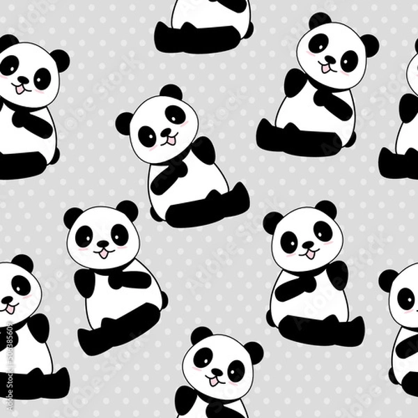 Fototapeta Cute Panda Seamless Pattern Background, Cartoon Panda Bears Vector illustration, Creative kids for fabric, wrapping, textile, wallpaper, apparel.