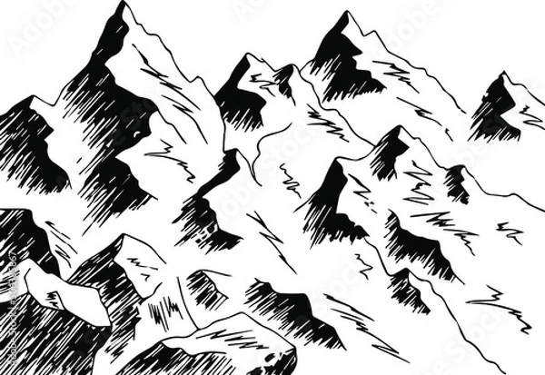 Fototapeta mountain vector isolated illustration contour hand drawn mountainous terrain