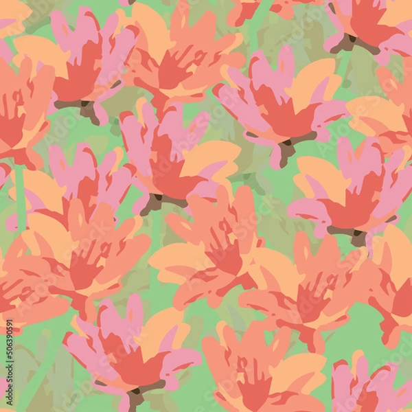 Fototapeta seamless colourful blooms pattern background , greeting card or fabric