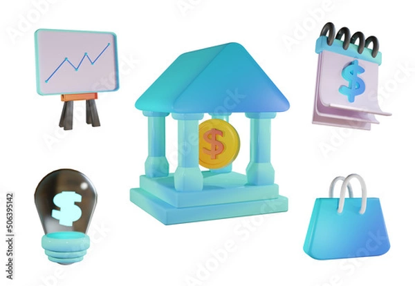 Fototapeta 3d illustration of business theme icons that can be used for posters, apps, websites or others
