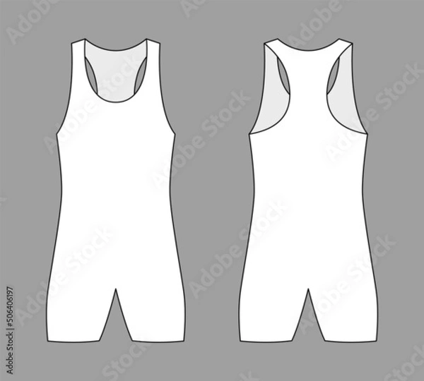 Obraz White Wrestling Singlet Template On Gray Background.Front And Back View, Vector File.