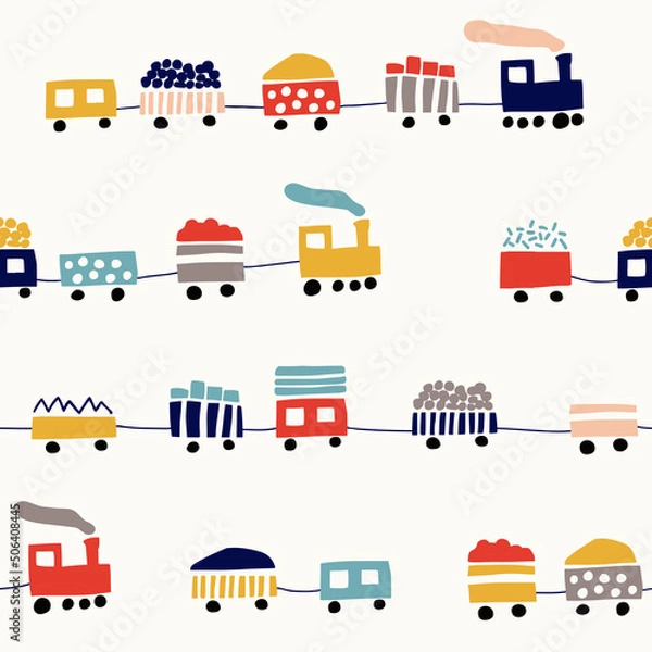 Obraz Seamless pattern with cute color trains