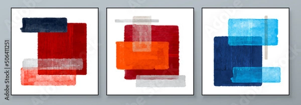 Fototapeta Set of Abstract Hand Painted Illustrations for Wall Decoration, Postcard, Social Media Banner, Brochure Cover Design Background. Square Modern Abstract Painting Artwork. Rectangle Vector Pattern