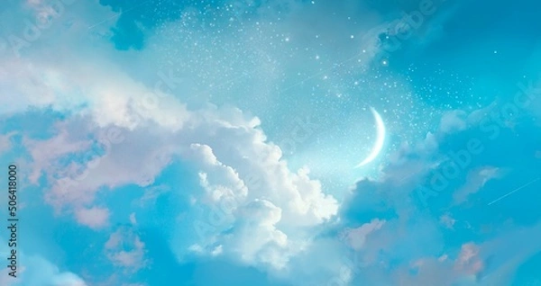 Fototapeta Wallpaper of crescent moon in cloudscape	