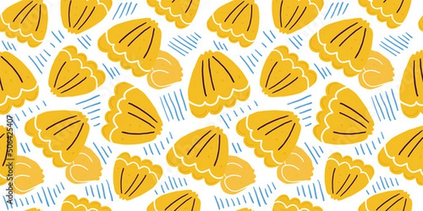 Obraz Sea seamless pattern with blue shells. Summer background. Textile texture. Beach seamless pattern.