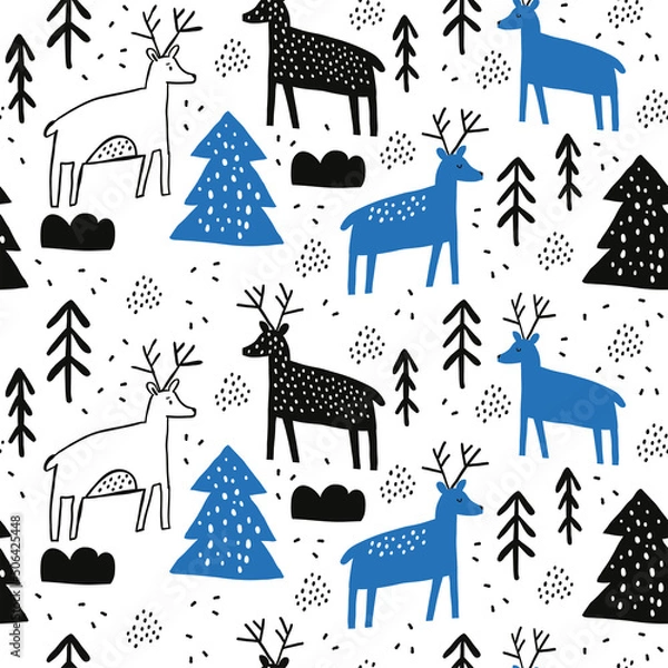 Obraz Childish seamless nordic pattern. Creative hand drawn north pole background. Vector background for fabric, textile, apparel, wallpaper