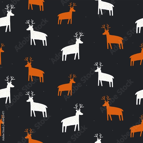Obraz Christmas seamless pattern with reindeer background, Winter pattern with reindeer, wrapping paper, pattern fills, winter greetings, web page background, Christmas and New Year greeting cards