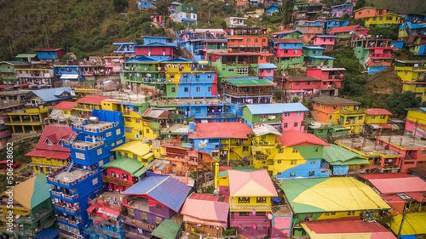 Obraz Aerial view of the colourful Stobosa hillside homes artwork in the town of La Trinidad, Benguet, Philippines.