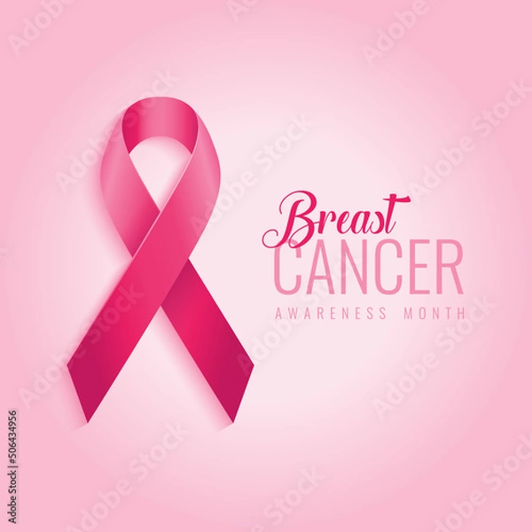 Fototapeta Breast cancer awareness ribbon background. October is the month of breast cancer awareness in the world. Pink ribbon. Vector illustration