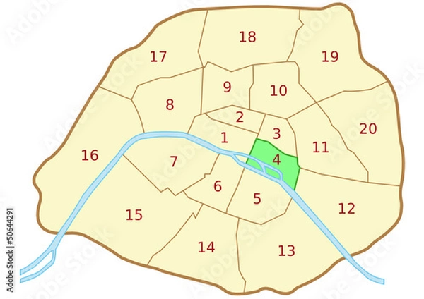 Obraz Plan du 4ème arrondissement de Paris
