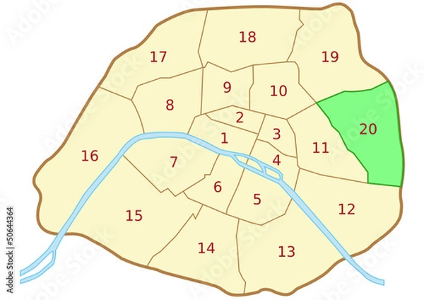 Obraz Plan du 20ème arrondissement de Paris