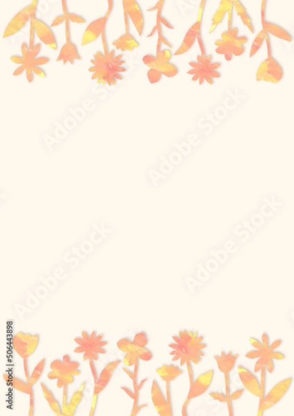 Fototapeta 水彩テクスチャの花のシルエットの背景