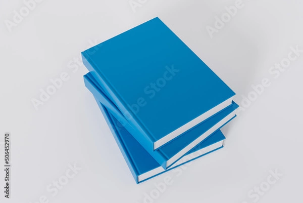 Fototapeta Mockup of a stack of rectangular books with a blank glossy covers on white background. Isolated with clipping path.