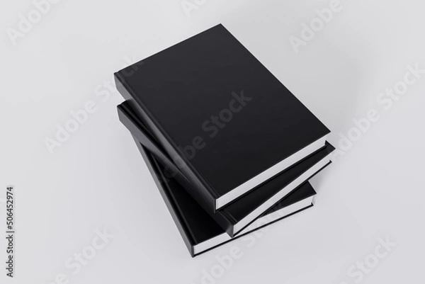 Fototapeta Mockup of a stack of rectangular books with a blank glossy covers on white background. Isolated with clipping path.