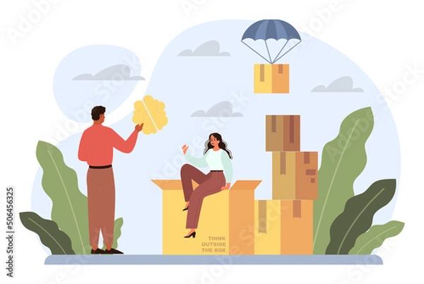 Fototapeta Think outside the box concept. Creativity and brainstorming