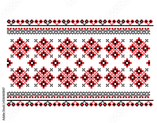 Fototapeta Famous Ukrainian folk seamless pattern design. Ethnic tradininal embroidery ornament of vyshyvanka. Concept of art, beauty, fashion style. Vector