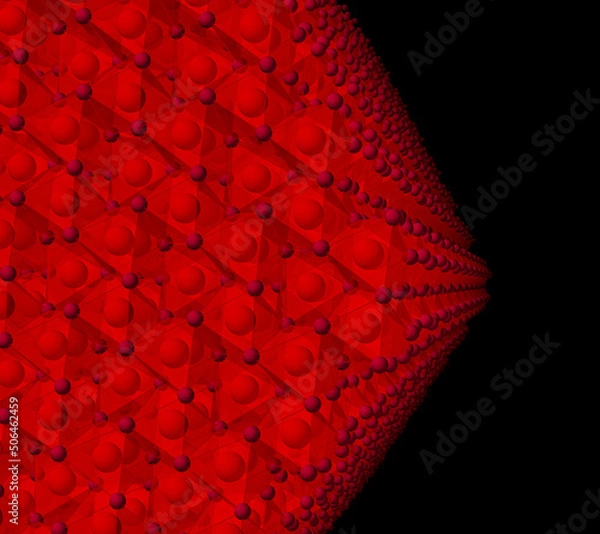 Fototapeta A ruby is a form of corundum, Al2O3. Six O atoms (smaller) are arranged around each Al atom. Other metals replace a few of the Al atoms in the crystal. When the metal is Cr(III), the sample is a ruby.