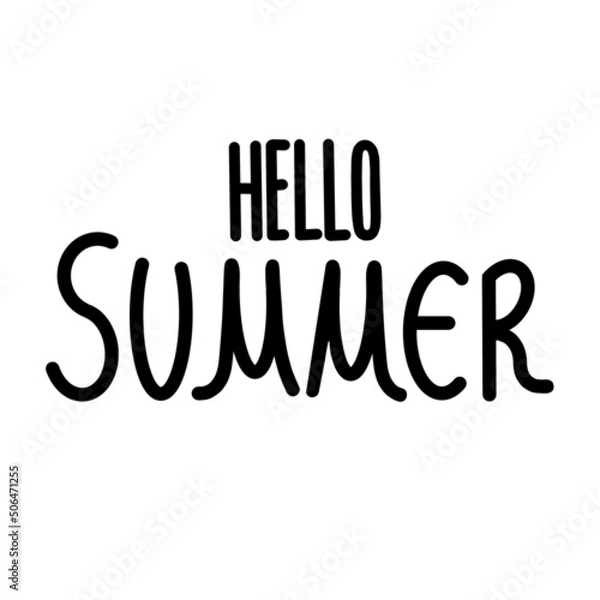 Fototapeta Lettering hello summer doodles black outline on white background