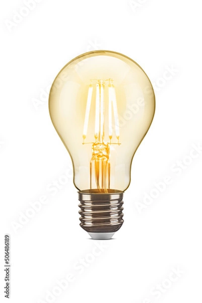Fototapeta LED filament tungsten vintage light bulb, isolated on white background