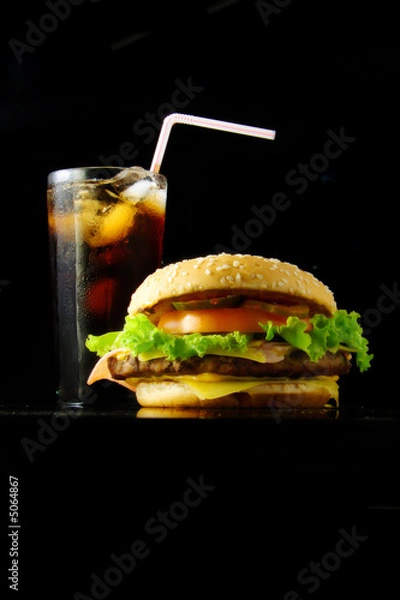 Obraz Hamburger and beverage