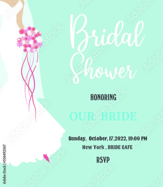 Fototapeta Invitation to a bachelorette party in honor of the bride, in white, turquoise and pink. Used in web design, banners, posters, illustrations.
