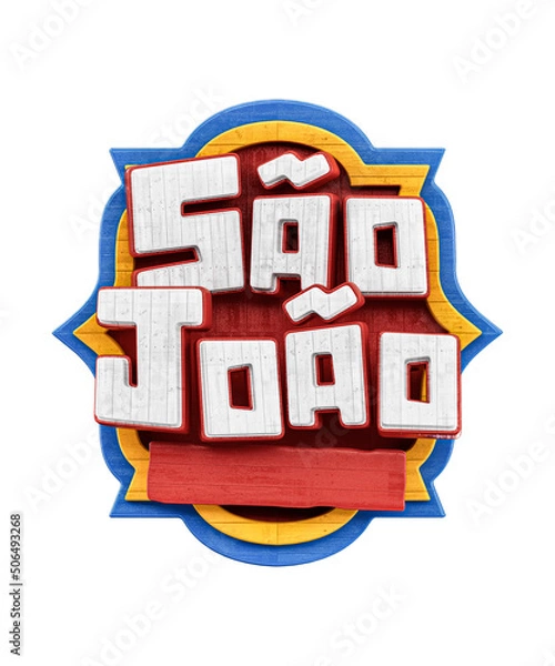 Obraz Selo 3D de São João Festa Junina com textura realista de madeira. 3D Render Isolado em fundo branco