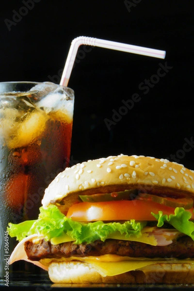 Obraz Hamburger and beverage 