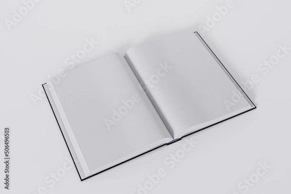 Fototapeta Mockup of a rectangular open book with a blank glossy, black cover on white background. Isolated with clipping path.