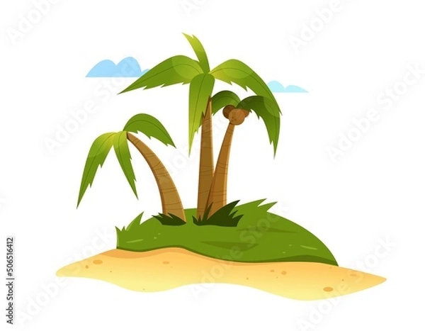 Fototapeta Illustration of a palm trees on the island with coconuts. Isolated illustration on white background in flat style.