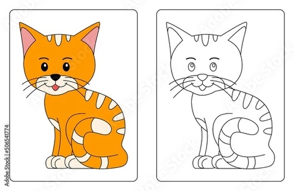 Obraz Cute Cartoon Cat Sitting Coloring pages and books for children