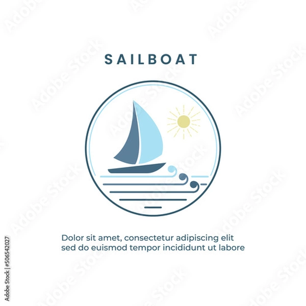 Fototapeta Creative sailboat with sun logo design concept on the ocean. Modern simple logo vector.
