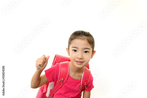 Obraz ランドセルを背負った笑顔の女の子