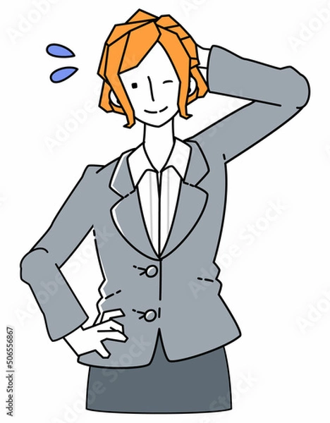 Fototapeta 照れ笑いを浮かべるスーツ姿のビジネスウーマンの女性のイラスト