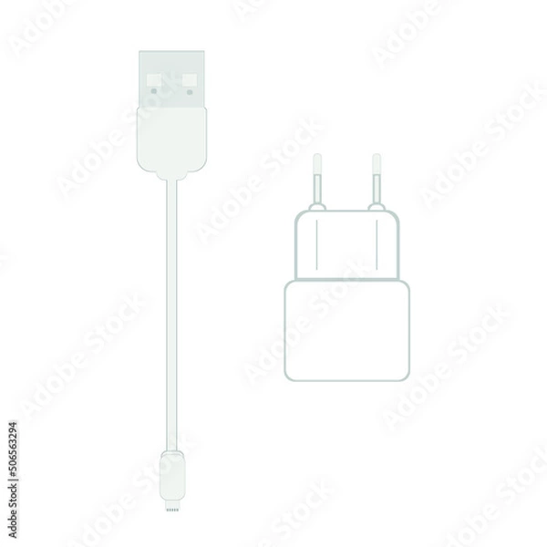 Fototapeta Vector image of power adapter and usb cable