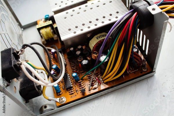 Fototapeta Inside of used power supply unit (PSU)