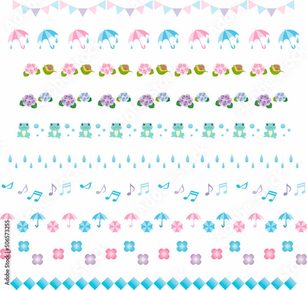 Obraz けい線　飾り罫　あしらい　ライン　飾り　あじさい　紫陽花　梅雨　夏　花　かわいい　イラストセット