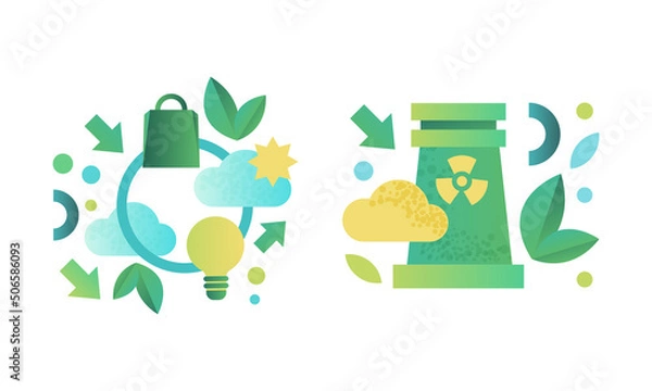 Obraz Green Ecology Flat Icon and Eco-friendly Environmental Symbol Vector Set