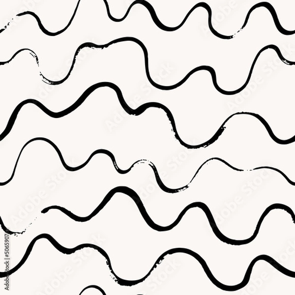 Fototapeta Seamless abstract pattern with hand drawn waves