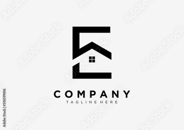 Fototapeta Real estate home logo design in letter E shape template.